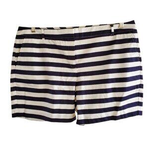 Izod Women's Navy & White Bold Stripe Chino Boyfriend Stretch Shorts Size 16
